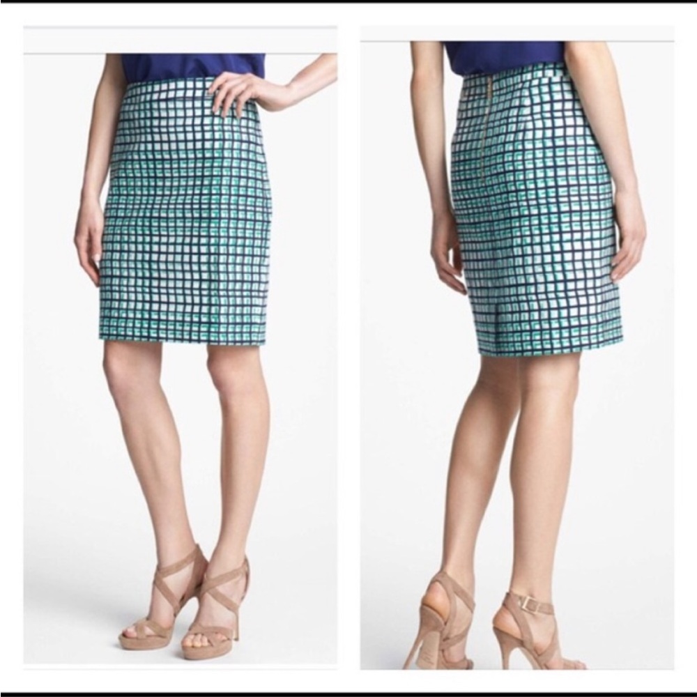 Kate Spade • judy check blue & green pencil skirt sz 4